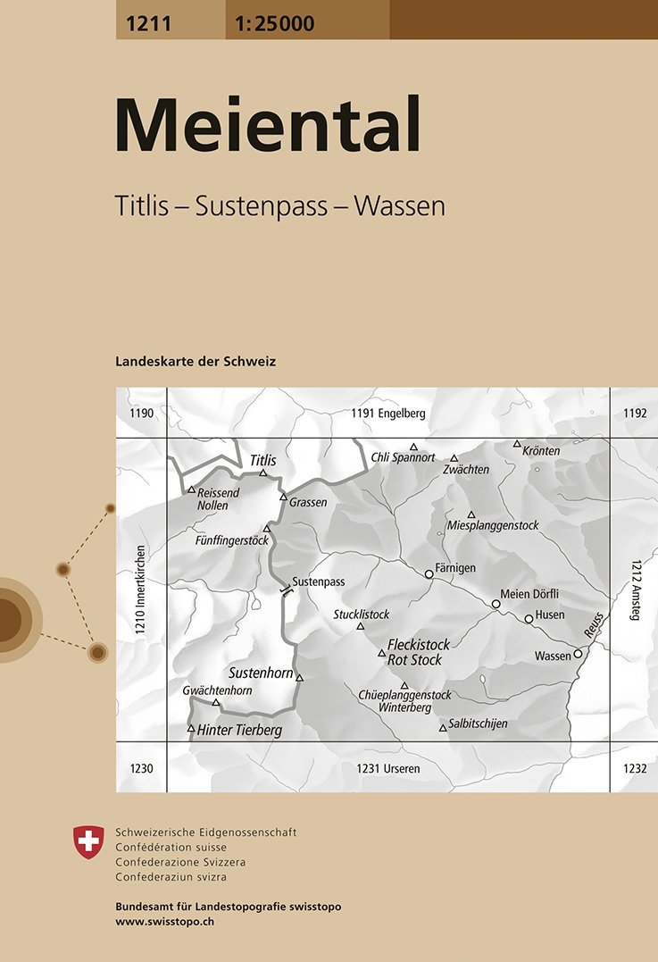 Carte de randonnée n° 1211 - Meiental (Suisse) | Swisstopo - 1/25 000 carte pliée Swisstopo 