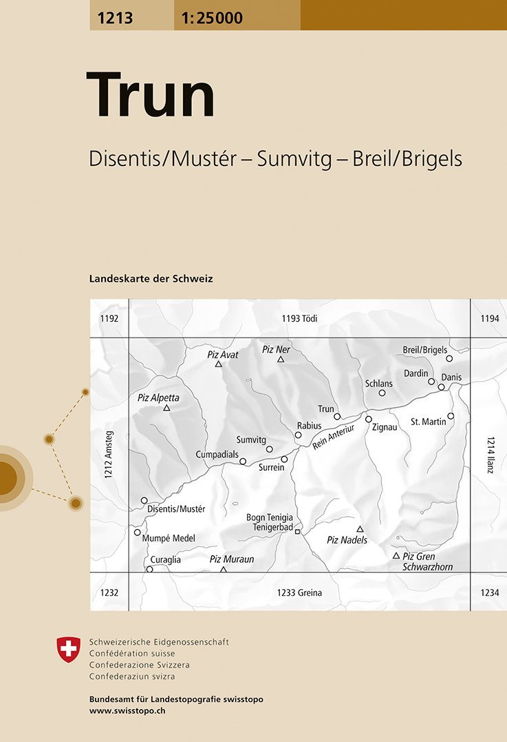 Carte de randonnée n° 1213 - Trun (Suisse) | Swisstopo - 1/25 000 carte pliée Swisstopo 