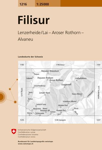 Carte de randonnée n° 1216 - Filisur (Suisse) | Swisstopo - 1/25 000 carte pliée Swisstopo 