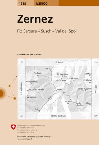 Carte de randonnée n° 1218 - Zernez (Suisse) | Swisstopo - 1/25 000 carte pliée Swisstopo 