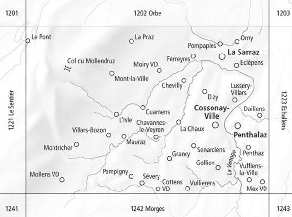 Carte de randonnée n° 1222 - Cossonay (Suisse) | Swisstopo - 1/25 000 carte pliée Swisstopo 