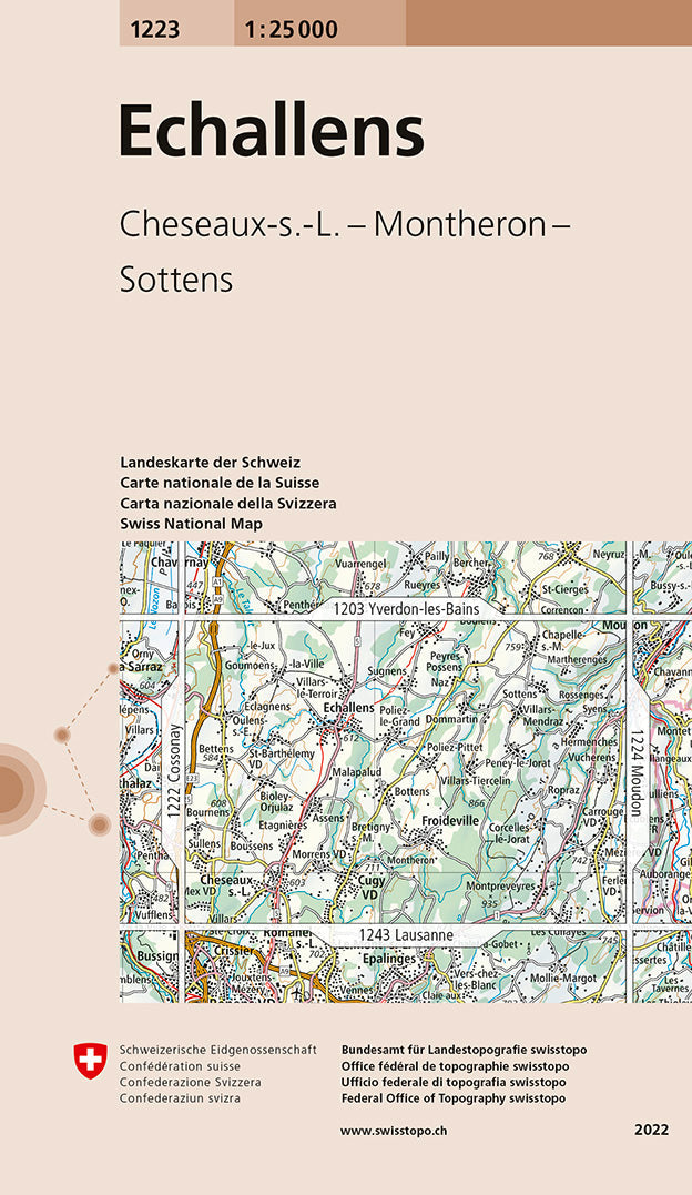 Carte de randonnée n° 1223 - Echallens (Suisse) | Swisstopo - 1/25 000 carte pliée Swisstopo 