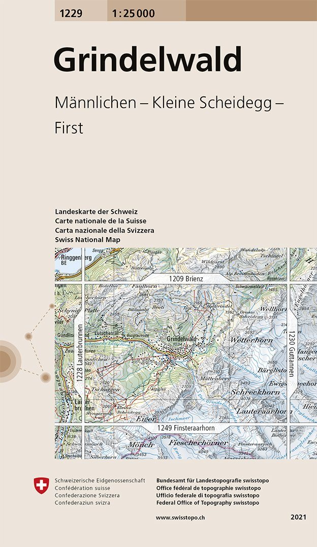Carte de randonnée n° 1229 - Grindelwald (Suisse) | Swisstopo - 1/25 000 carte pliée Swisstopo 