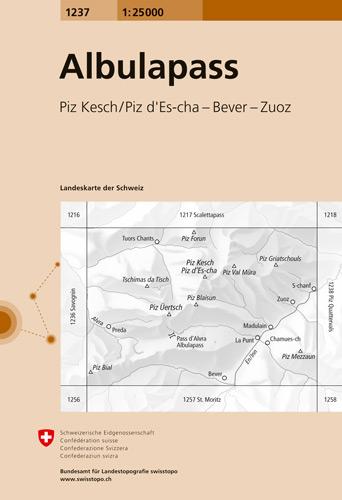 Carte de randonnée n° 1237 - Albulapass (Suisse) | Swisstopo - 1/25 000 carte pliée Swisstopo 