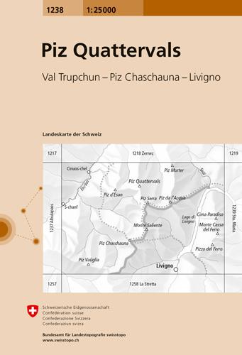 Carte de randonnée n° 1238 - Piz Quattervals (Suisse) | Swisstopo - 1/25 000 carte pliée Swisstopo 