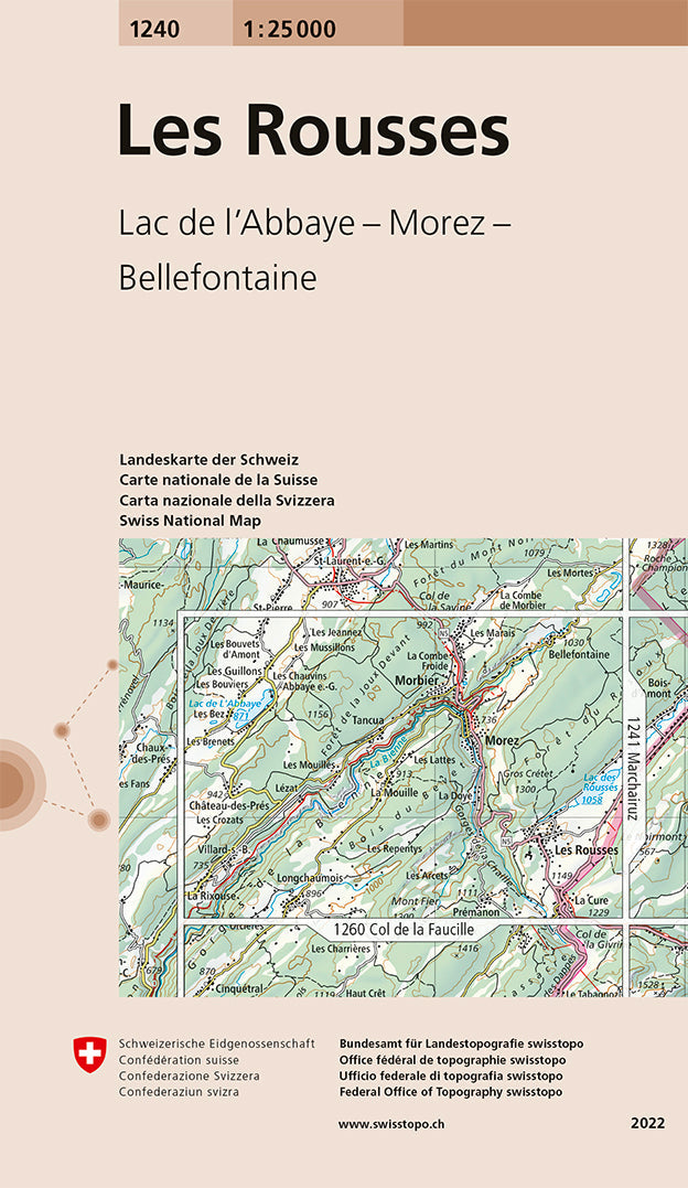 Carte de randonnée n° 1240 - Les Rousses (Suisse) | Swisstopo - 1/25 000 carte pliée Swisstopo 