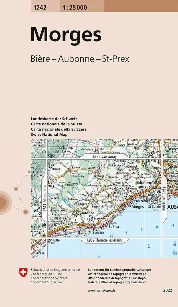 Carte de randonnée n° 1242 - Morges (Suisse) | Swisstopo - 1/25 000 carte pliée Swisstopo 