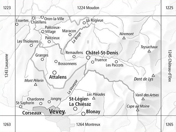Carte de randonnée n° 1244 - Châtel-St-Denis (Suisse) | Swisstopo - 1/25 000 carte pliée Swisstopo 
