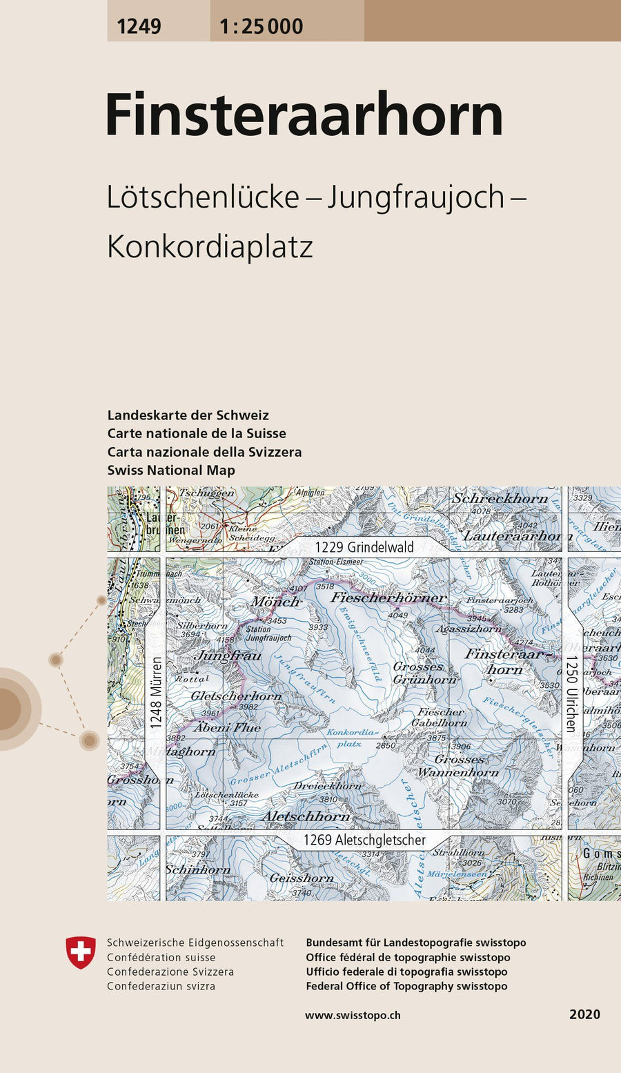 Carte de randonnée n° 1249 - Finsteraarhorn (Suisse) | Swisstopo - 1/25 000 carte pliée Swisstopo 