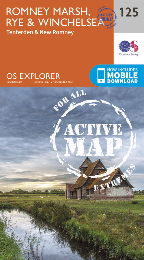 Carte de randonnée n° 125 - Romney Marsh, Rye, Winchelsea (Grande Bretagne) | Ordnance Survey - Explorer carte pliée Ordnance Survey Plastifiée 