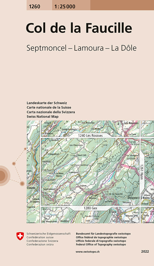 Carte de randonnée n° 1260 - Col Faucille (Suisse) | Swisstopo - 1/25 000 carte pliée Swisstopo 
