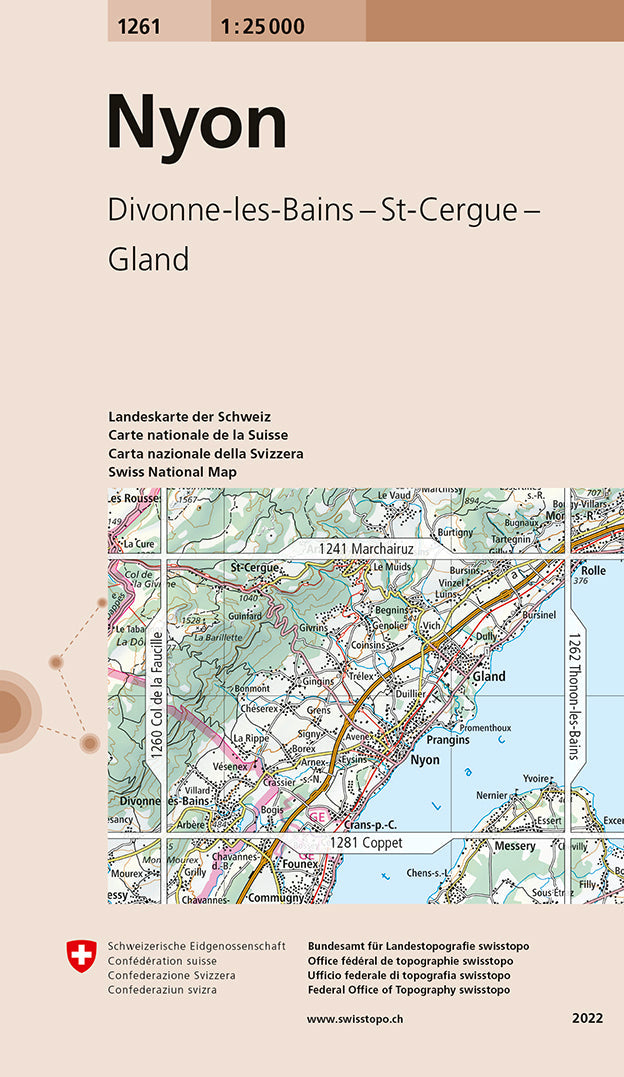 Carte de randonnée n° 1261 - Nyon (Suisse) | Swisstopo - 1/25 000 carte pliée Swisstopo 