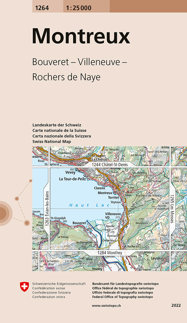 Carte de randonnée n° 1264 - Montreux (Suisse) | Swisstopo - 1/25 000 carte pliée Swisstopo 