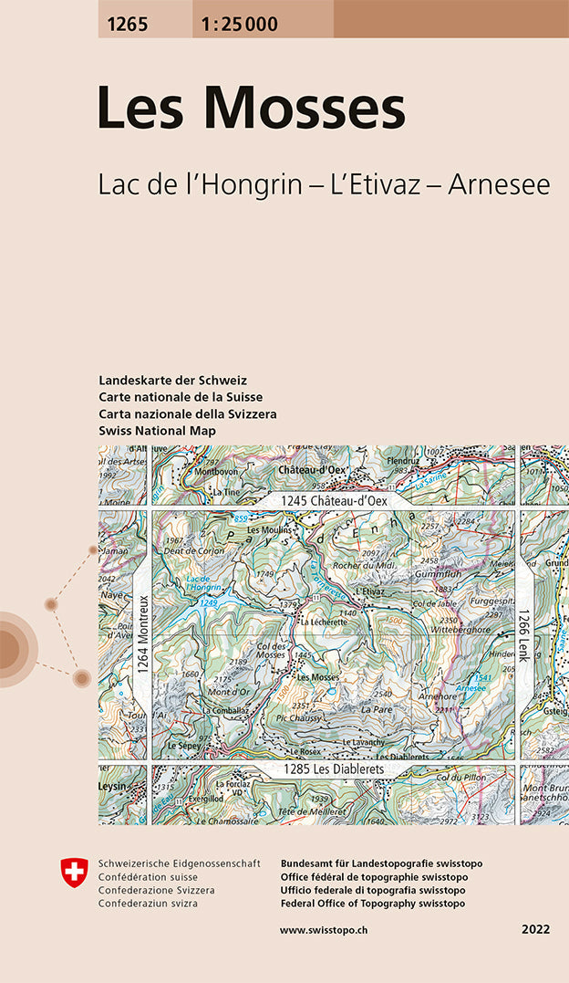 Carte de randonnée n° 1265 - Les Mosses (Suisse) | Swisstopo - 1/25 000 carte pliée Swisstopo 