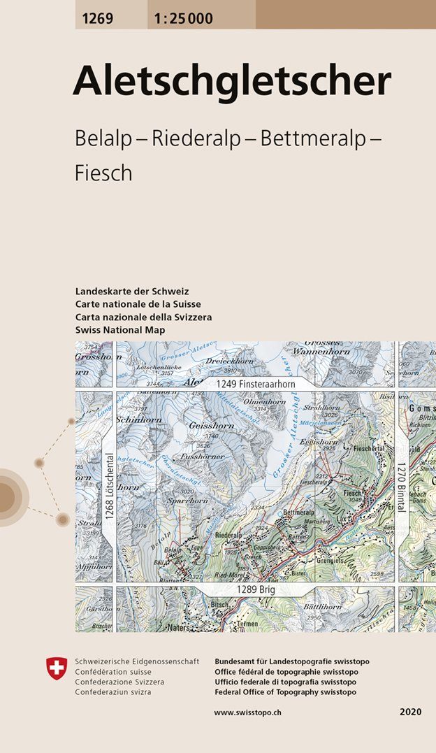 Carte de randonnée n° 1269 - Aletschgletscher (Suisse) | Swisstopo - 1/25 000 carte pliée Swisstopo 