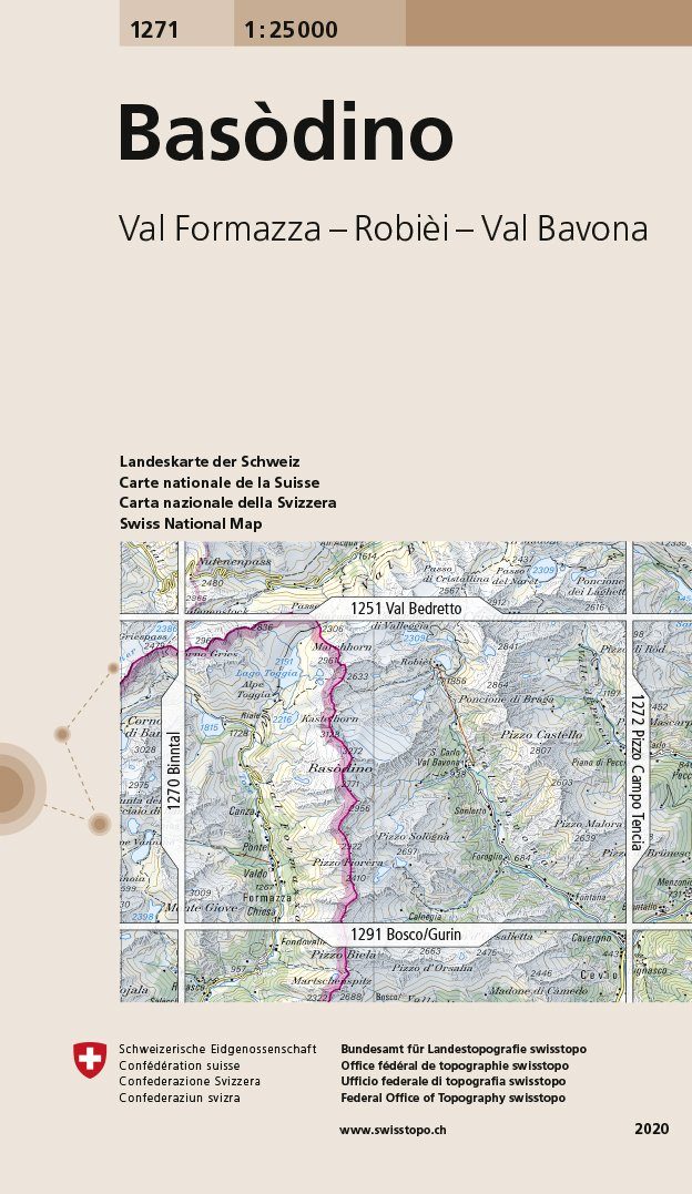Carte de randonnée n° 1271 - Basodino (Suisse) | Swisstopo - 1/25 000 carte pliée Swisstopo 