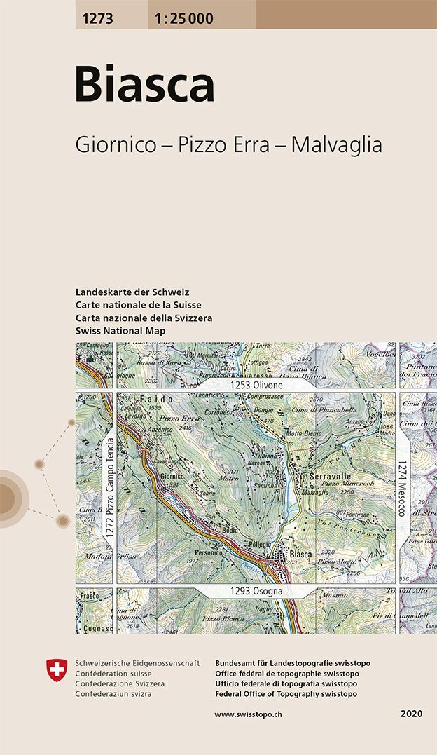 Carte de randonnée n° 1273 - Biasca (Suisse) | Swisstopo - 1/25 000 carte pliée Swisstopo 