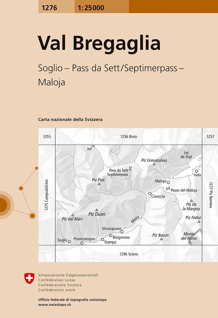 Carte de randonnée n° 1276 - Val Bregaglia (Suisse) | Swisstopo - 1/25 000 carte pliée Swisstopo 