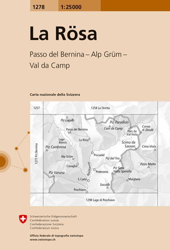 Carte de randonnée n° 1278 - La Rösa (Suisse) | Swisstopo - 1/25 000 carte pliée Swisstopo 