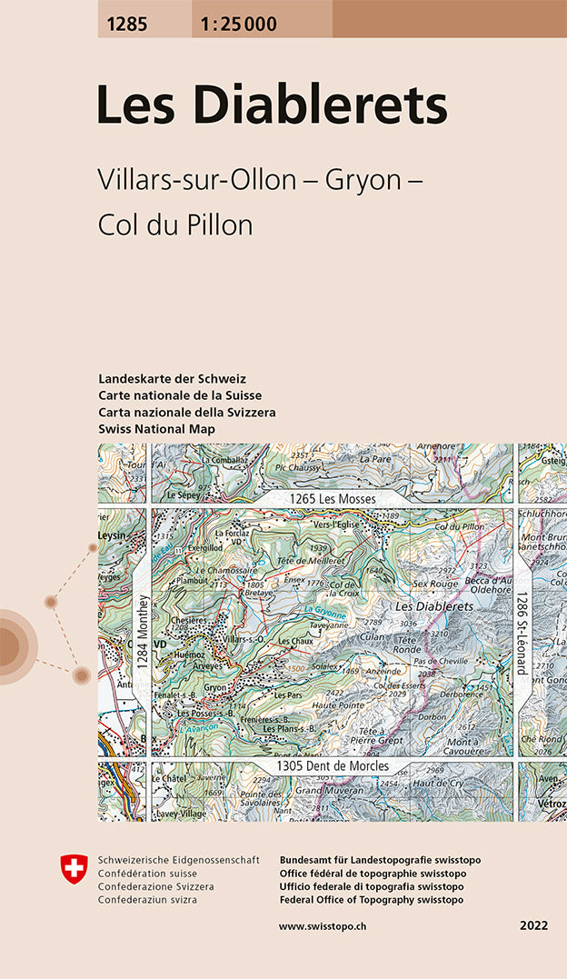 Carte de randonnée n° 1285 - Les Diablerets (Suisse) | Swisstopo - 1/25 000 carte pliée Swisstopo 