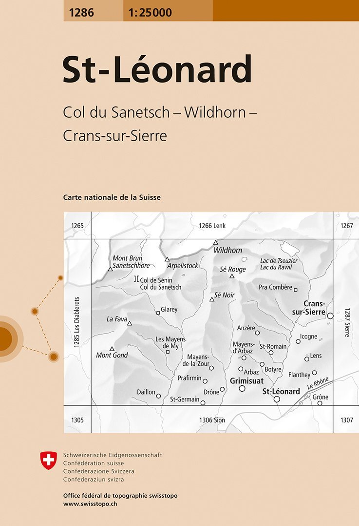 Carte de randonnée n° 1286 - St-Léonard (Suisse) | Swisstopo - 1/25 000 carte pliée Swisstopo 