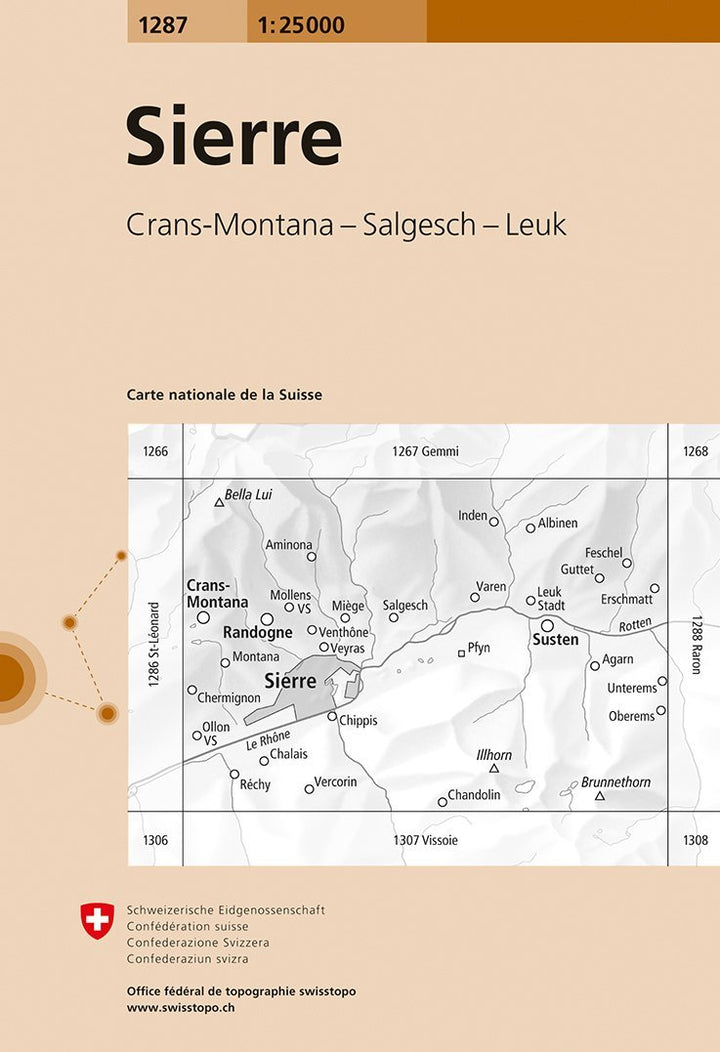 Carte de randonnée n° 1287 - Sierre (Suisse) | Swisstopo - 1/25 000 carte pliée Swisstopo 