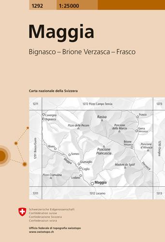 Carte de randonnée n° 1292 - Maggia (Suisse) | Swisstopo - 1/25 000 carte pliée Swisstopo 