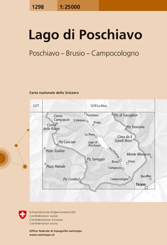 Carte de randonnée n° 1298 - Lago Poschiavo (Suisse) | Swisstopo - 1/25 000 carte pliée Swisstopo 