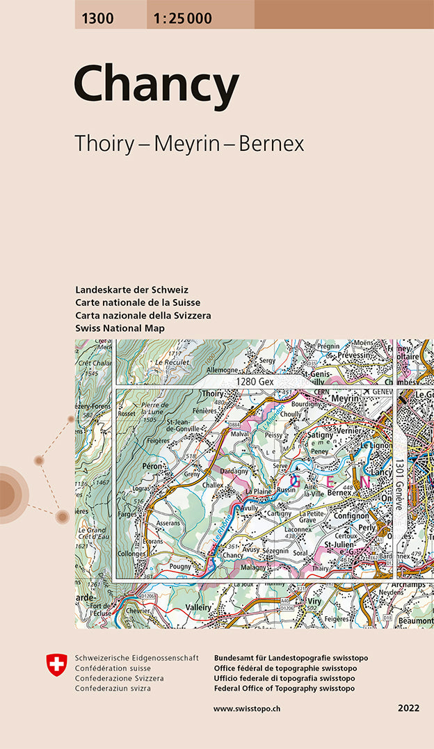 Carte de randonnée n° 1300 - Chancy (Suisse) | Swisstopo - 1/25 000 carte pliée Swisstopo 