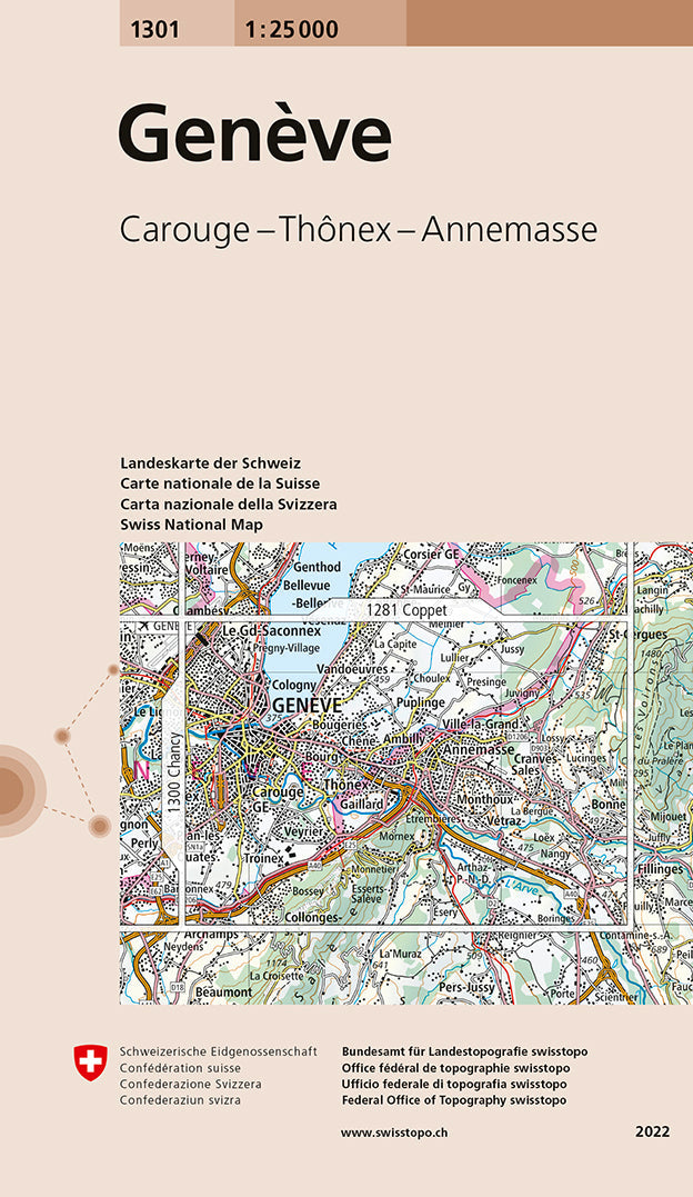 Carte de randonnée n° 1301 - Genève (Suisse) | Swisstopo - 1/25 000 carte pliée Swisstopo 
