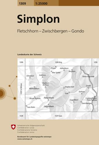 Carte de randonnée n° 1309 - Simplon (Suisse) | Swisstopo - 1/25 000 carte pliée Swisstopo 