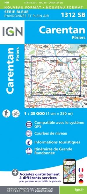 Carte de randonnée n° 1312 - Carentan, Périers | IGN - Série Bleue carte pliée IGN 