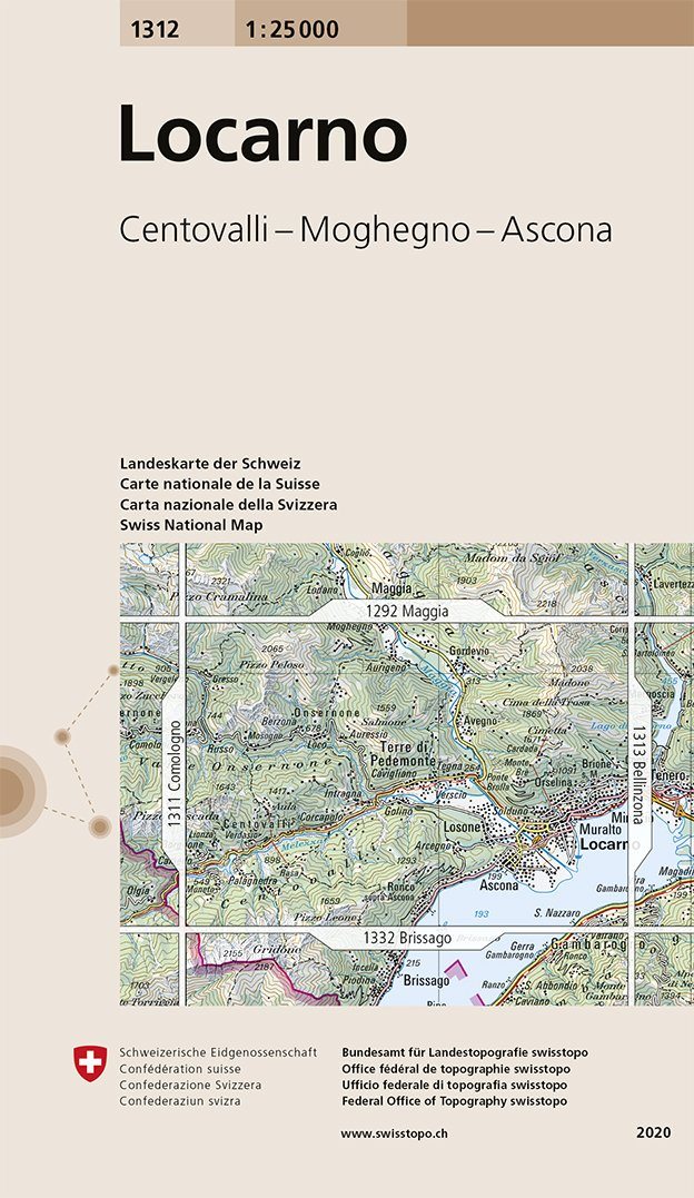 Carte de randonnée n° 1312 - Locarno (Suisse) | Swisstopo - 1/25 000 carte pliée Swisstopo 