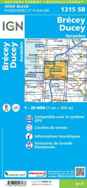 Carte de randonnée n° 1315 - Brécey, Ducey, Avranches | IGN - Série Bleue carte pliée IGN 