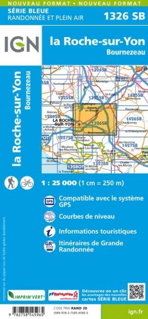 Carte de randonnée n° 1326 - La Roche-sur-Yon, Bournezeau | IGN - Série Bleue carte pliée IGN 