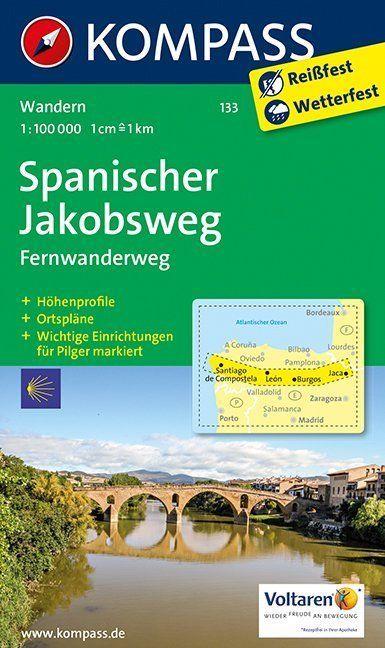 Carte de randonnée n° 133 - Spanischer Jakobsweg (Espagne) | Kompass carte pliée Kompass 