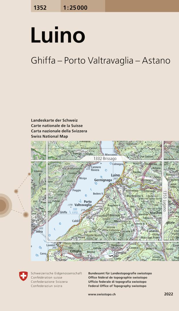 Carte de randonnée n° 1352 - Luino (Suisse) | Swisstopo - 1/25 000 carte pliée Swisstopo 