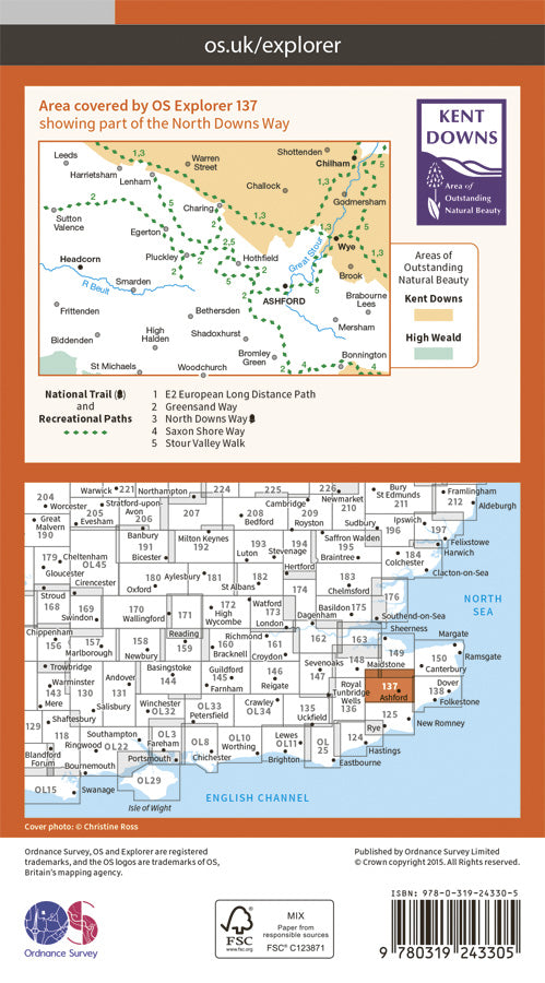 Carte de randonnée n° 137 - Ashford (Grande Bretagne) | Ordnance Survey - Explorer carte pliée Ordnance Survey Papier 