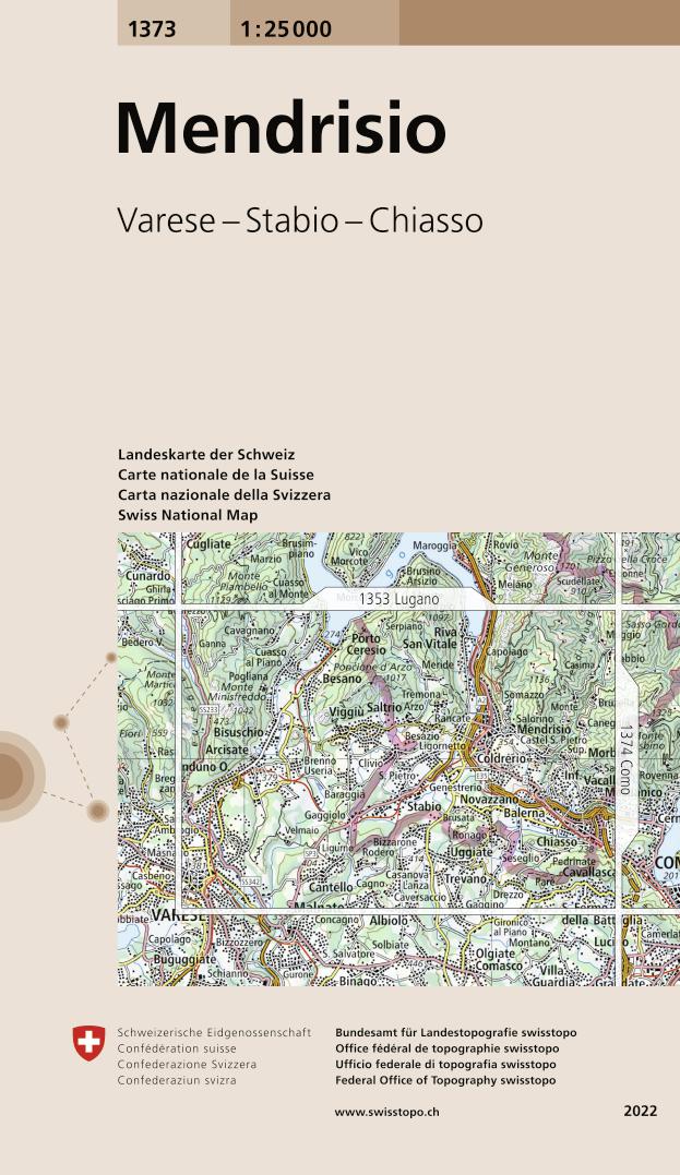 Carte de randonnée n° 1373 - Mendrisio (Suisse) | Swisstopo - 1/25 000 carte pliée Swisstopo 
