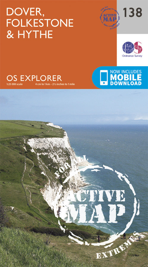 Carte de randonnée n° 138 - Dover, Folkstone, Hythe (Grande Bretagne) | Ordnance Survey - Explorer carte pliée Ordnance Survey Plastifiée 
