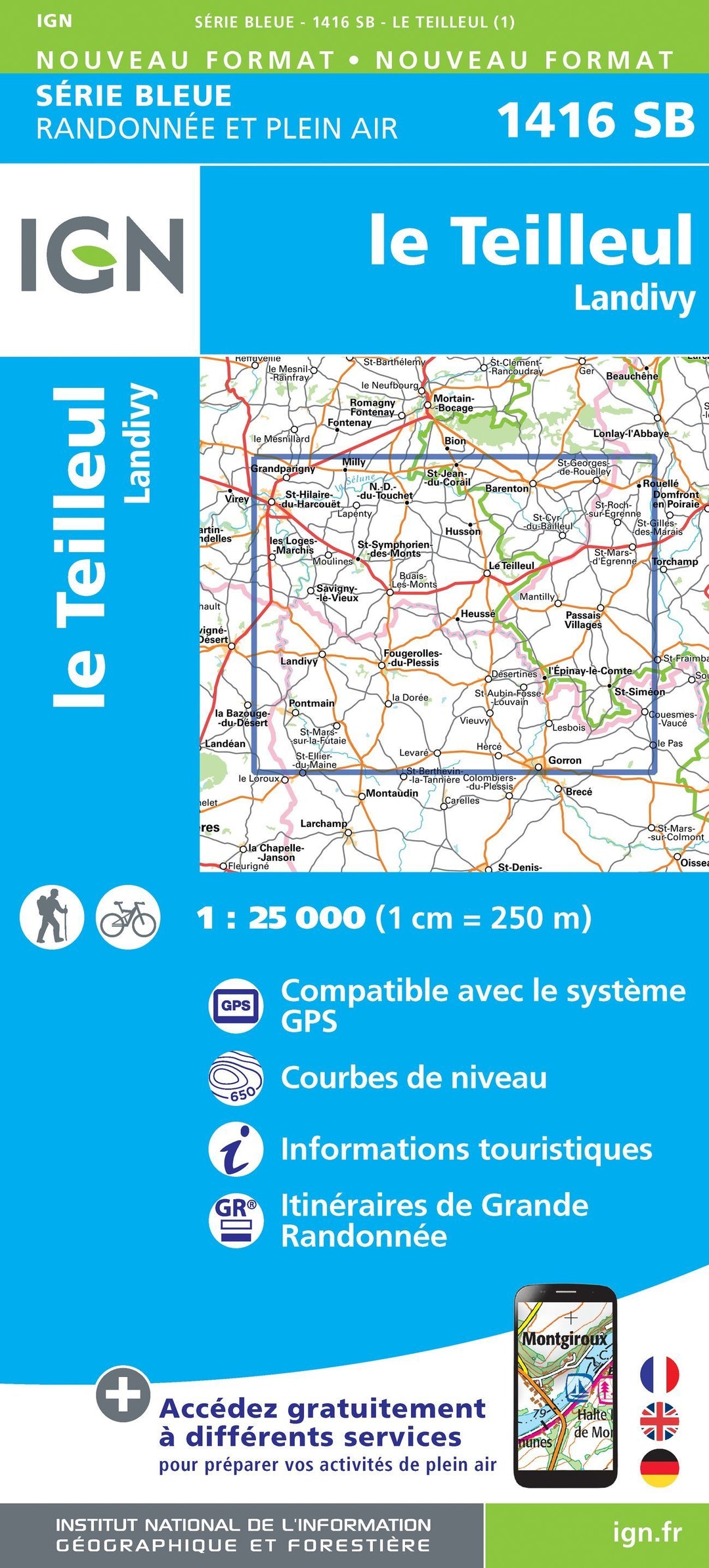 Carte de randonnée n° 1416 - Le Teilleul, Landivy | IGN - Série Bleue carte pliée IGN 