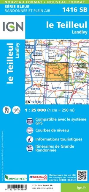 Carte de randonnée n° 1416 - Le Teilleul, Landivy | IGN - Série Bleue carte pliée IGN 