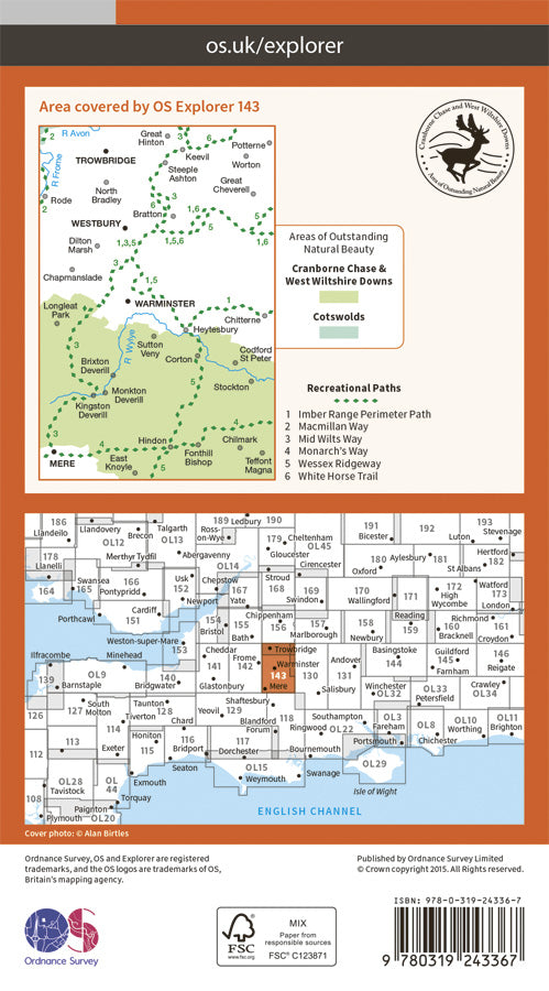 Carte de randonnée n° 143 - Warminster, Trowbridge (Grande Bretagne) | Ordnance Survey - Explorer carte pliée Ordnance Survey Papier 