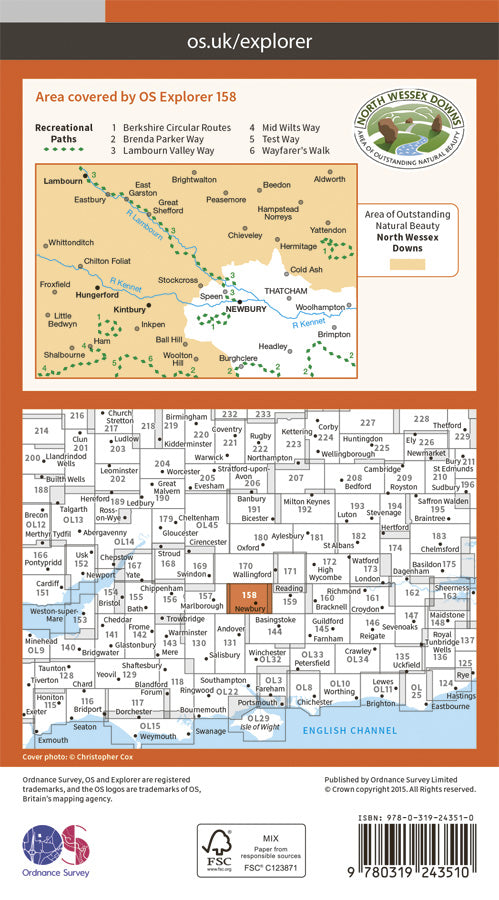 Carte de randonnée n° 158 - Newbury, Hungerford (Grande Bretagne) | Ordnance Survey - Explorer carte pliée Ordnance Survey Papier 