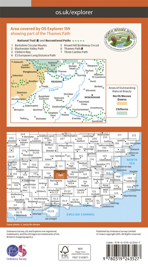 Carte de randonnée n° 159 - Reading (Grande Bretagne) | Ordnance Survey - Explorer carte pliée Ordnance Survey Papier 