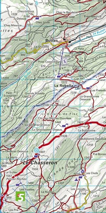 Carte de randonnée n° 16 - Val de Travers, Areuse, Doubs (Suisse) | Kümmerly & Frey-1/40 000 carte pliée Kümmerly & Frey 