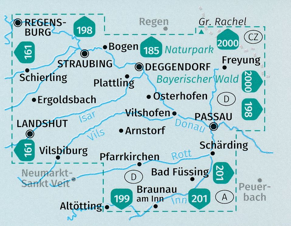 Carte de randonnée n° 160 - Basse Bavière (Allemagne) | Kompass carte pliée Kompass 