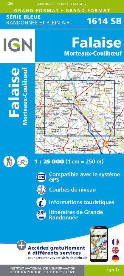 Carte de randonnée n° 1614 - Falaise, Morteaux-Couliboeuf | IGN - Série Bleue carte pliée IGN 