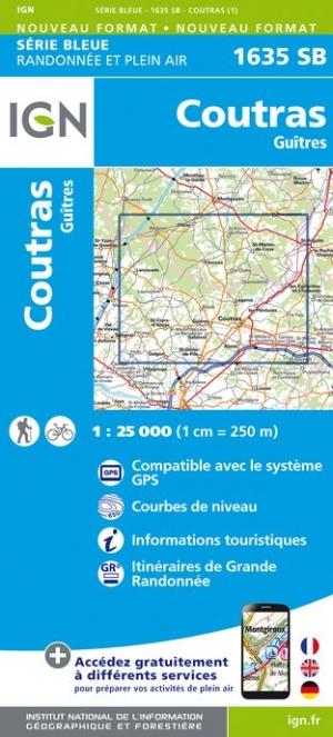 Carte de randonnée n° 1635 - Coutras, Guitres | IGN - Série Bleue carte pliée IGN 