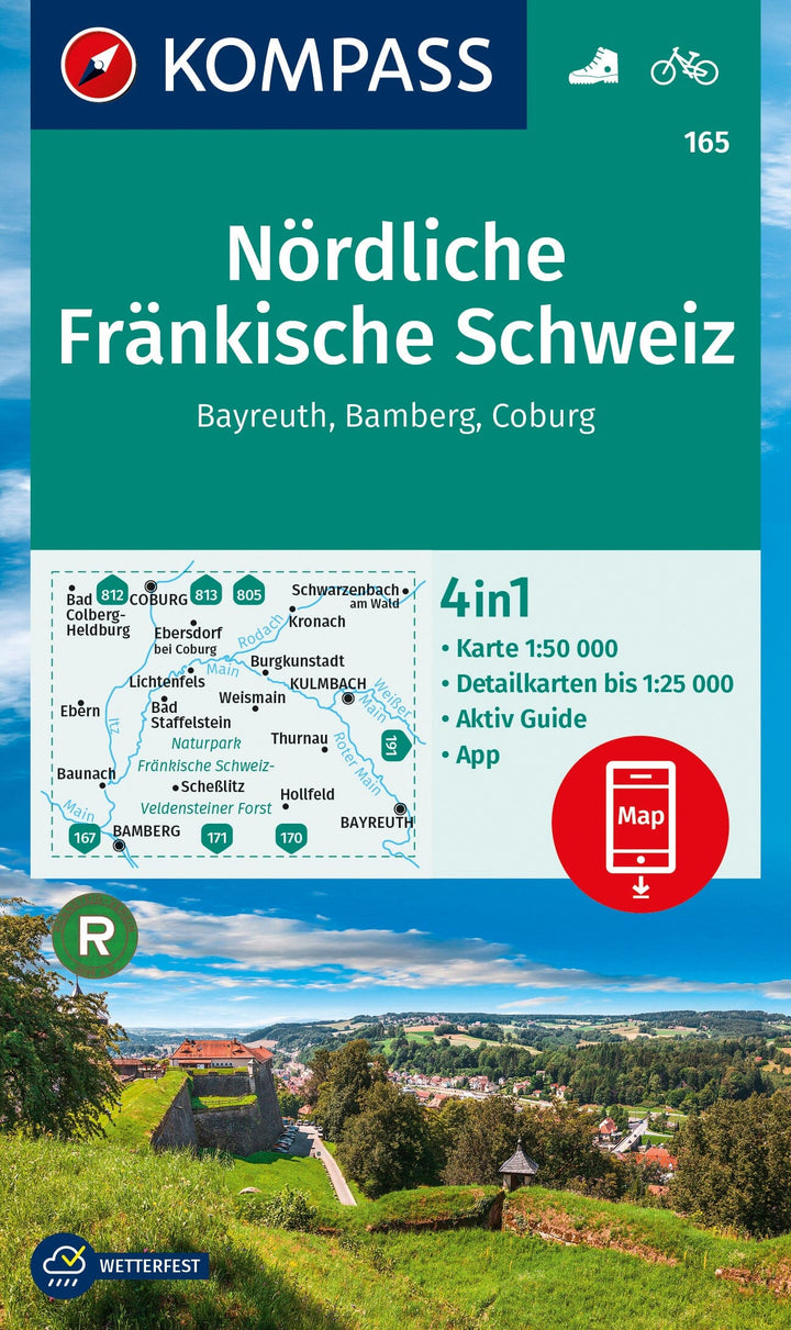 Carte de randonnée n° 165 - Nördliche Fränkische Schweiz (Allemagne) | Kompass carte pliée Kompass 